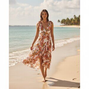 NWT Madewell x Banjanan Wrap Ruffle-Hem Midi in Parrot Bird Print Dress XS